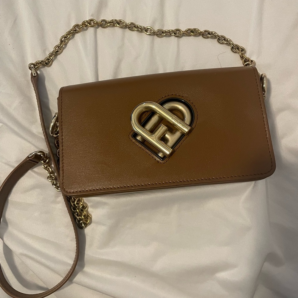 Furla Brown Leather Crossbody Bag with Gold Chain